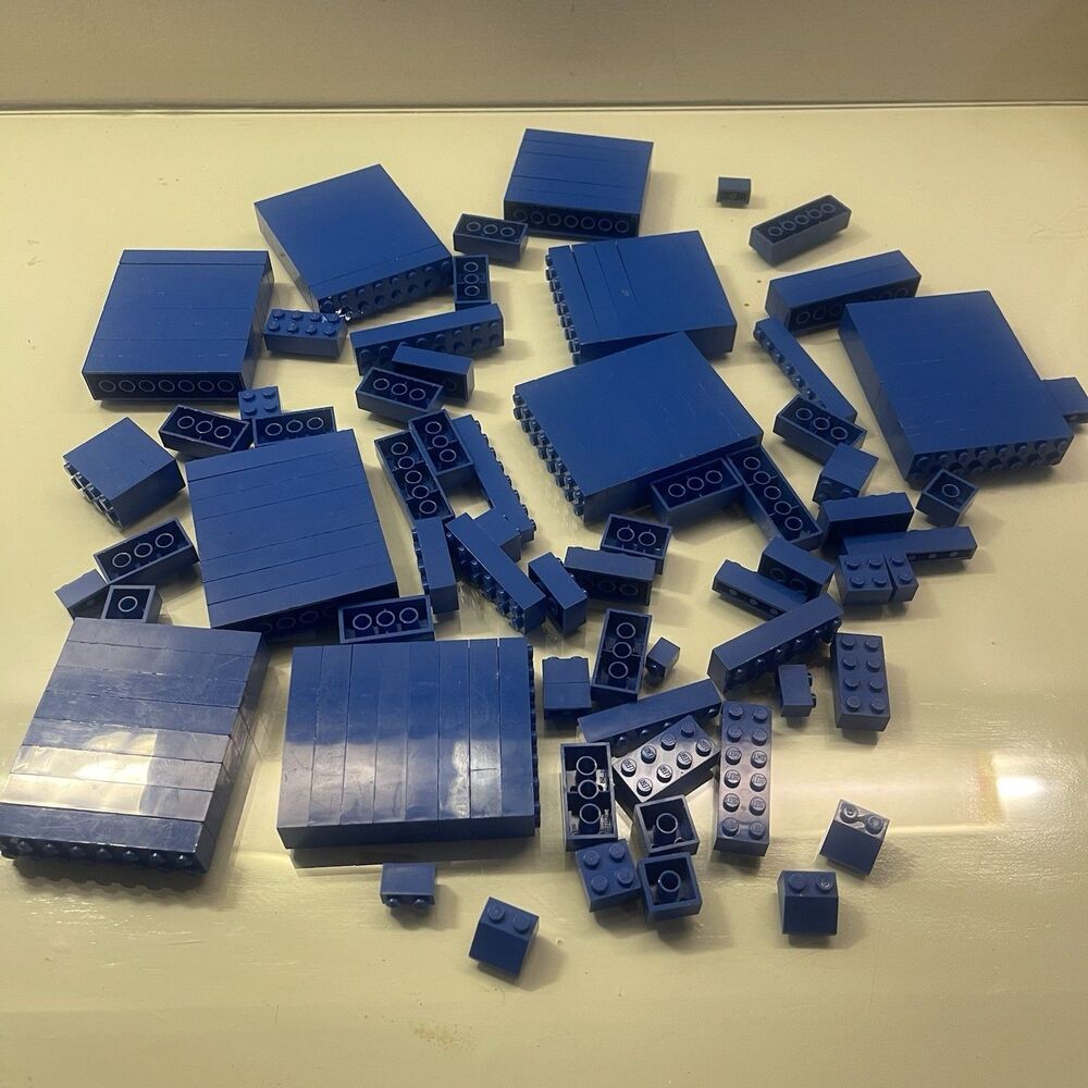 Lot of 1 Lbs Lego Bricks Random Blue Parts Pieces Rectangular Square 1 Pound